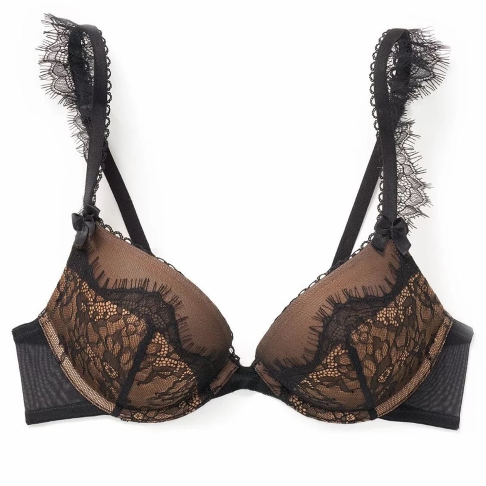 Adore Me Victoria Black and Tan Lace Push Up Bra